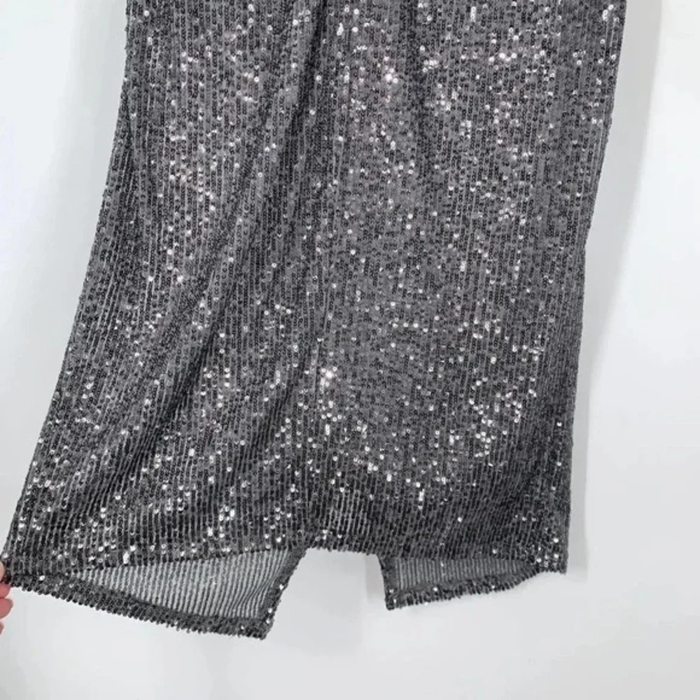LAUNDRY by Shelli Segal Sequin Cowl Neck Slip Midi Dress in Gunmetal - Picture 10 of 12